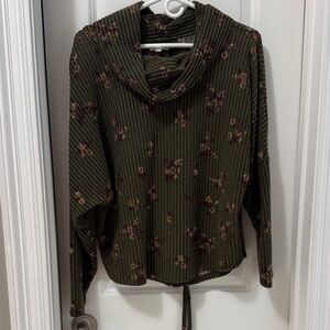 Maurices Olive Green Floral Cowl Neck Sweater